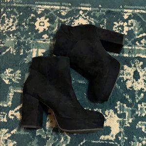 Black platform velvet boots